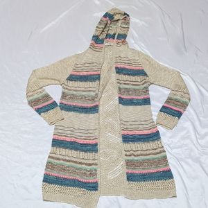 ♠️ Jolt Beachy Boho Open Knit Long Line Hooded Open Front Cardigan